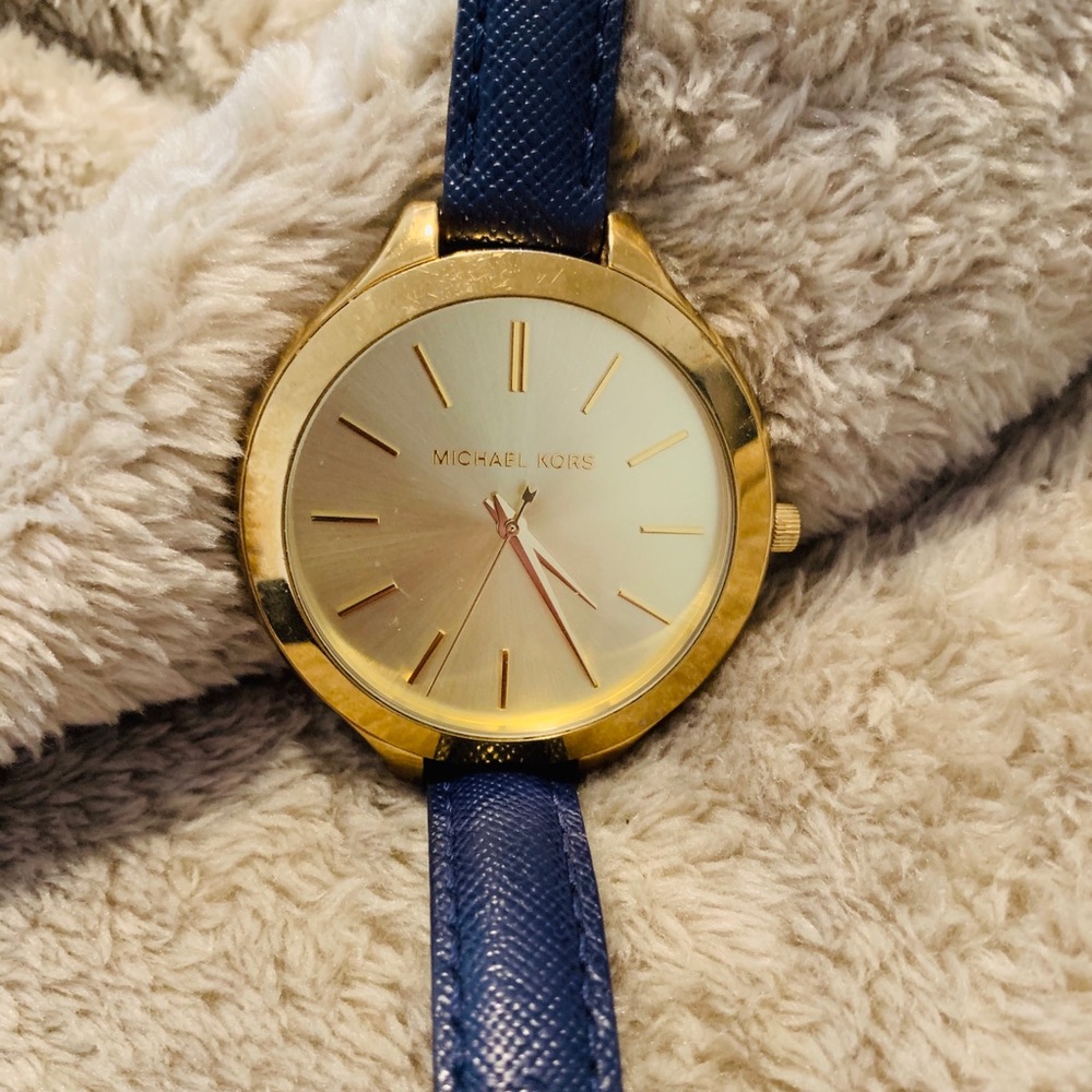 MICHAEL KORS Gold & Blue Stainless Steel Leather
